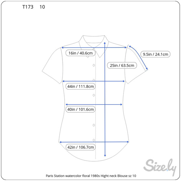 Blouse High neck watercolor floral 1980s blue yellow - Picture 2 of 8